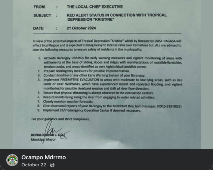 Evacuation efforts in Ocampo during a typhoon warning